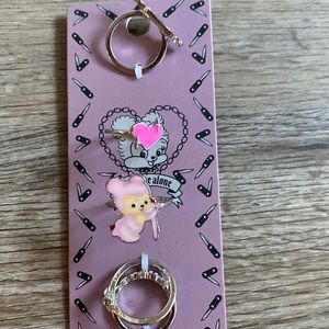 Hot Topic Bunny Pink Heart Rings Set NWT